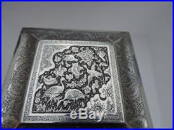 SPECTACULAR LARGE ANTIQUE SIGNED PERSIAN ISLAMIC SOLID SILVER BOX 497 gr 17.5 OZ