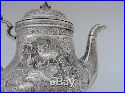 SPECTACULAR SIGNED ANTIQUE PERSIAN ISLAMIC ISFAHAN SOLID SILVER COFFEEPOT 552 gr