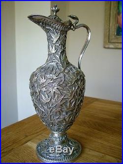 Stunning Antique Solid Silver Claret Jug Wine Ewer Kashmir C1870 Signed 1034g Nr