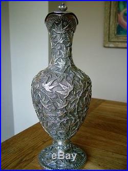 Stunning Antique Solid Silver Claret Jug Wine Ewer Kashmir C1870 Signed 1034g Nr