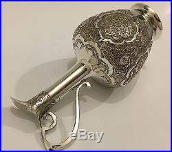 Superb Antique Chased Islamic Persian Silver Ewer/ Pitcher/ Jug & Goblets