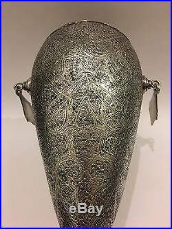 SUPERB ANTIQUE CHASED LARGE ISLAMIC PERSIAN INDIAN KASHMIR SILVER VASE/ CUP 672g