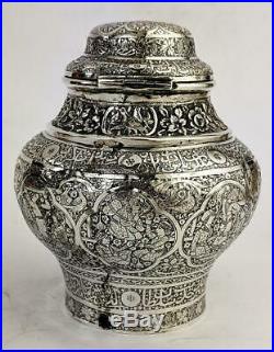 SUPERB QAJAR PERSIAN Antique SILVER TEA CADDY 19th Century Islamic Art