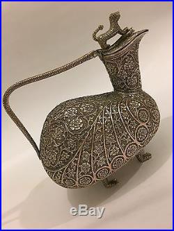 Superb Unique Antique Repousse Chased Islamic Persian Indian Kashmir Pitcher/jug