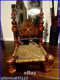 SWAT 1800s Tribal Indian TIBET PRAYER CHAIR carved hand-painted HEAVEN on EARTH