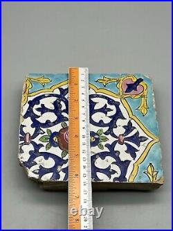 Safavid Cuerda Seca Polychrome Tile Decorated Yellow Blue Purple 18th Century AD