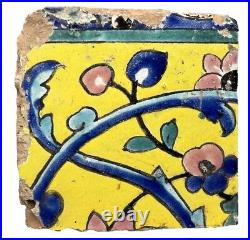 Safavid Square Tile Glazed Architecture Ceramic Earthenware Cuerda Seca 1800