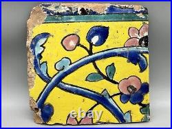 Safavid Square Tile Glazed Architecture Ceramic Earthenware Cuerda Seca 1800