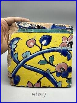 Safavid Square Tile Glazed Architecture Ceramic Earthenware Cuerda Seca 1800