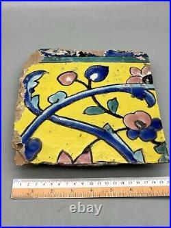 Safavid Square Tile Glazed Architecture Ceramic Earthenware Cuerda Seca 1800