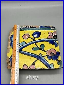 Safavid Square Tile Glazed Architecture Ceramic Earthenware Cuerda Seca 1800