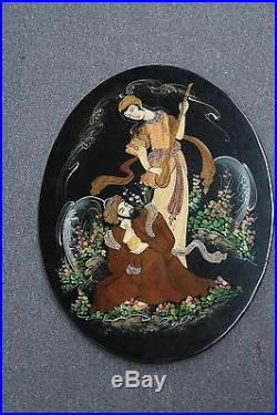 Set @ 2 Antique Signed Lacquer Wood Persian Fine Miniature Art 17X23 Painting