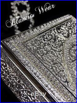 Silver Quran Box Cover With Crystal Diamante Decoration (Large)