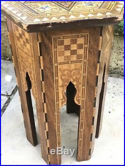 Small, Hexagonal Antique Inlaid Islamic Cafe Table