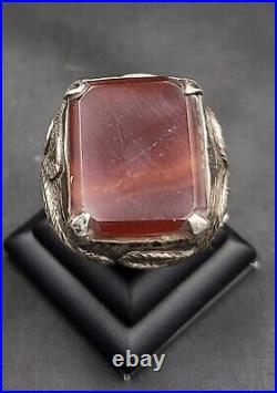 Soild Silver Vintage Handmade Authentic Near Eastern Ring With Agate Stone