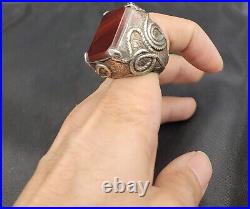 Soild Silver Vintage Handmade Authentic Near Eastern Ring With Agate Stone