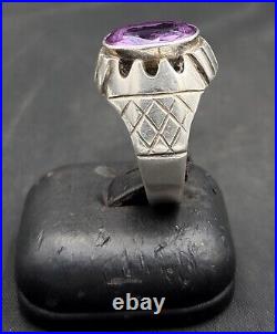 Soild Silver Vintage Handmade Authentic Near Eastern Ring With Natural Amethyst