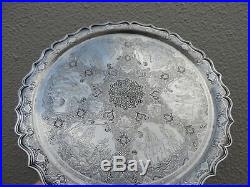 Spectacular Masterly Engraved Persian Islamic Solid Silver Tray By Master Lahiji