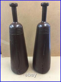 Stubby Wooden Exercise Clubs Persian Meels, Indian Clubs 1 Pair Brown Painted