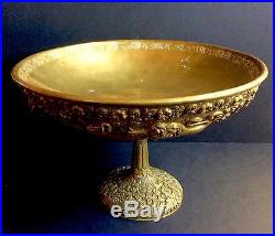 Stunning 19th C. Indo-Persian Gilt Repousse Bowl Tazza Lion Hunt
