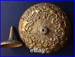 Stunning 19th C. Indo-Persian Gilt Repousse Bowl Tazza Lion Hunt
