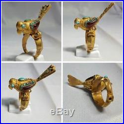 Stunning 20k Gold Old islamic Bird Ring With stones