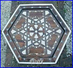Stunning Antique Islamic Hexgonal Wooden Inlaid Side Table