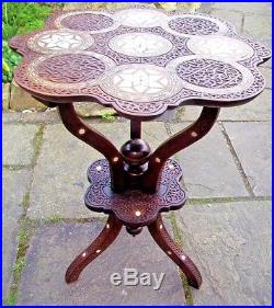 Stunning Antique Islamic Inlaid Two Tiered Pedestal Wooden Table