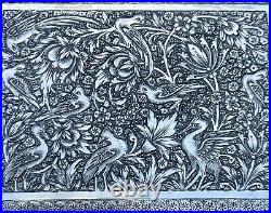 Stunning Beautifully Engraved Birds Persian Isfahan Silver Cigarette Case