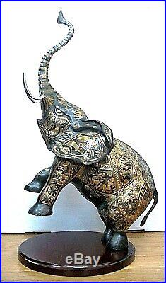 Stunning Large Antique Cast Bronze Inlaid Elephant