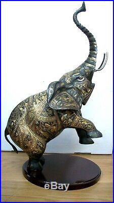 Stunning Large Antique Cast Bronze Inlaid Elephant