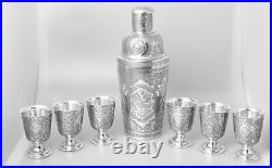 Stunning heavy Persian islamic ottoman silver Cocktail Shaker with 6 Shotglasses