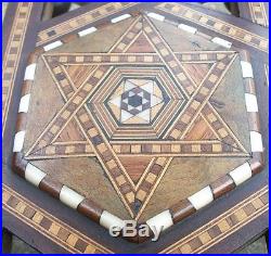 Superb Antique Hexagonal Syrian Wooden Inlaid Table With Stunning Top And Shelf