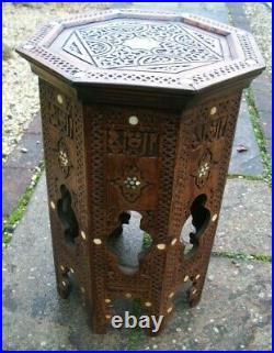 Superb Antique Islamic Octagonal Wooden Inlaid Side Table