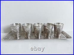 Superb Antique Silver Persian Middle East Liqueur Set 6 Pieces