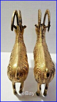 TWO (2) Antique Solid Brass Persian Etched Ram Goat Ibex Middle Eastern Detailed