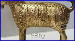 TWO (2) Antique Solid Brass Persian Etched Ram Goat Ibex Middle Eastern Detailed
