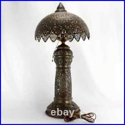 Tall Pierced Brass Middle Eastern Turkish Style Table Lamp c 1920