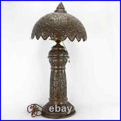 Tall Pierced Brass Middle Eastern Turkish Style Table Lamp c 1920