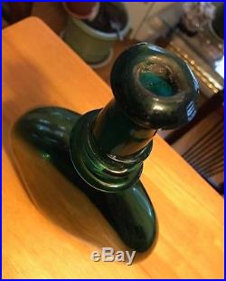 Thick Antique 1700's Hand Blown Green Glass Persian Camel Saddle Flask Bottle NR