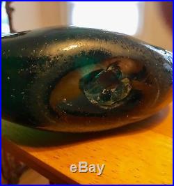 Thick Antique 1700's Hand Blown Green Glass Persian Camel Saddle Flask Bottle NR