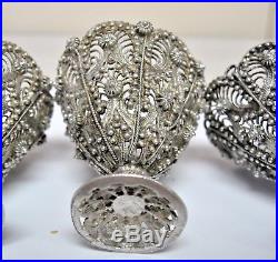 Three 19th Century Ottoman Granulated Silver Filigree Zarf Cup Holders
