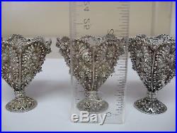 Three 19th Century Ottoman Granulated Silver Filigree Zarf Cup Holders