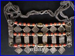 Three-Tiered Omani Bedouin Shubqah Necklace with Silver, Gold-Leaf & Coral