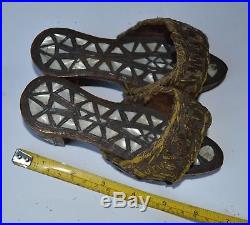 Turkish ottoman cute old pair of miniature wood shoes with inlay