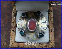 Turkoman turkmen silver ring from antique silver element Gilding glass carnelian