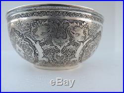 Ultra Fine Antique Signed Persian Islamic Isfahan Solid Silver Bowl By Parvaresh