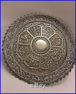 Unique Antique Chased Burmese Islamic Persian Indian Kutch Silver Tray/ Salver
