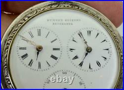 UNIQUE antique Ottoman silver 2 time zones Captain Dumont Guinand watch. Tughra