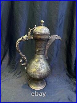 Unique Central Asian Brass Tea Pot With Beautiful Art From Bukhara 19th Century